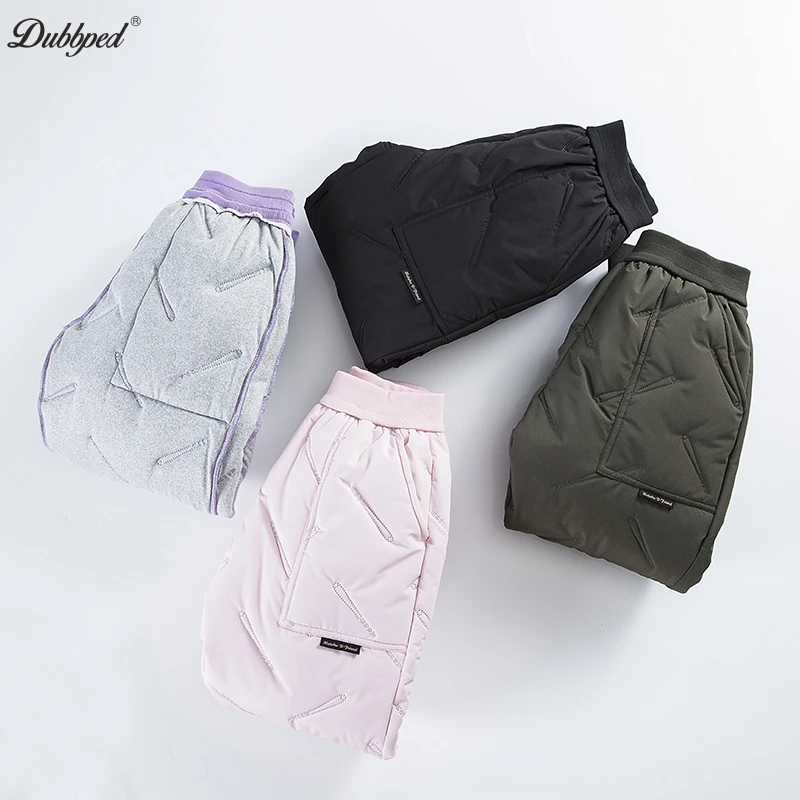 Dubbped Boys Girls Winter Pants Waterproof Cotton Padded Thick Warm Trousers Ski Pants Elastic Kids Fleece Pant Thick Clothes