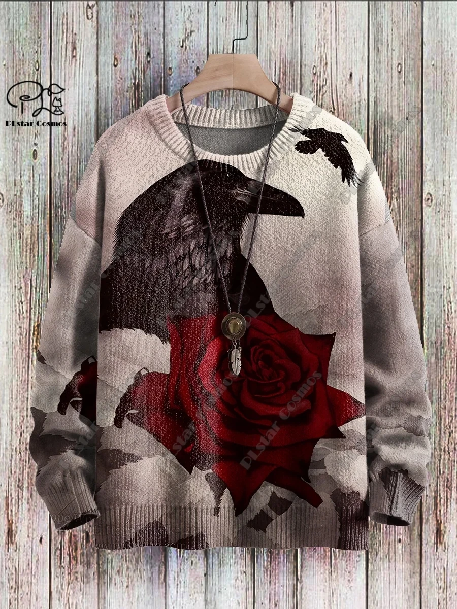 Stampa 3D serie Halloween retro dark crow pattern brutto maglione casual unisex felpa invernale