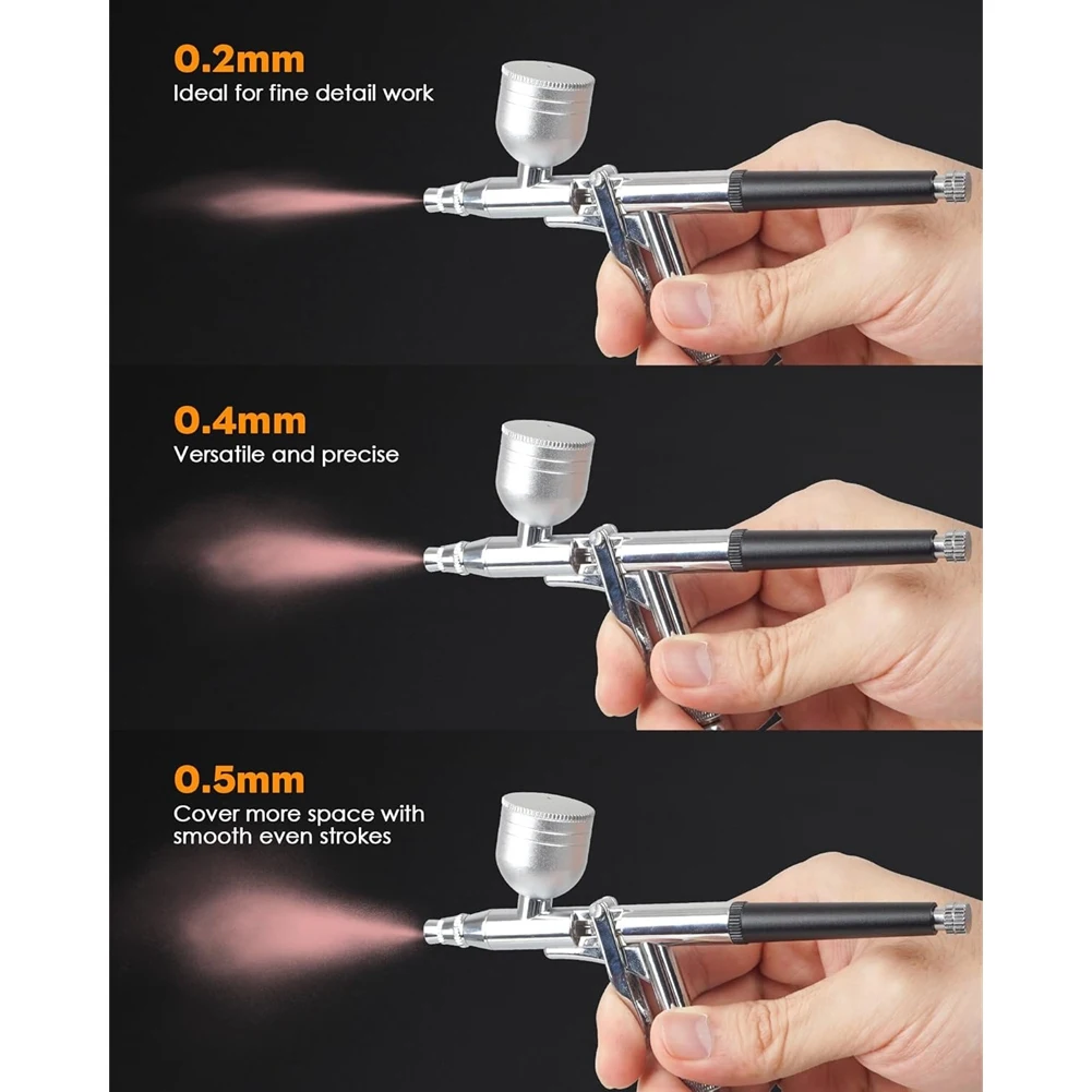

ABUF-Air Brush Set Includes Airbrush Kit, Cleaning Sets 0.2, 0.4& 0.5Mm Needle, 2 1/3 Oz Fluid Cup For Painting, Cake Decor