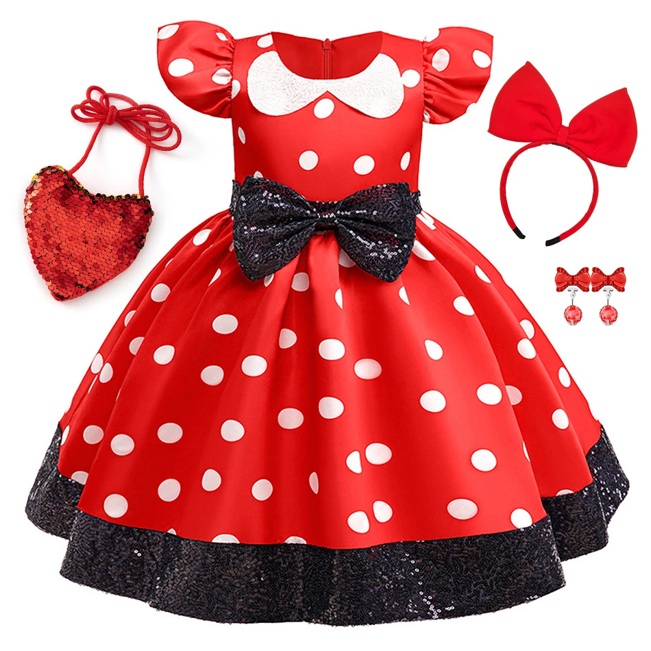 Girls Polka Dot Princess Dress Baby Fancy Birthday Party Clothes Toddler Minnie Cosplay Carnival Halloween Performance Costumes