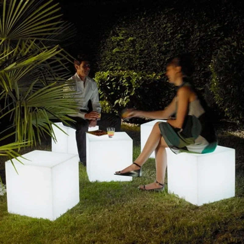 Luminous Cube LED Chair Living Room Bar Stool Outdoor Garden Birthday Party Activity Christmas Wedding Decoration Rechargeable