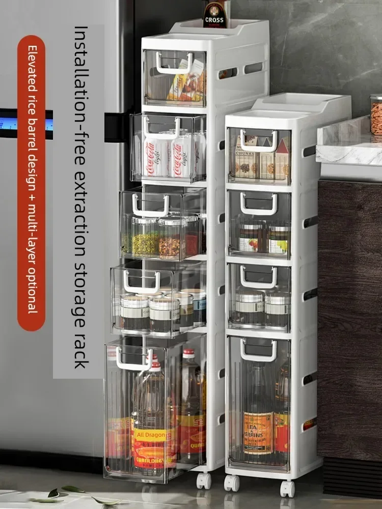 

Slit Shelving for Kitchen Refrigerator Gap Drawer Organizers Narrow Multi-layer Storage Drawers Space-Saving Fridge Side