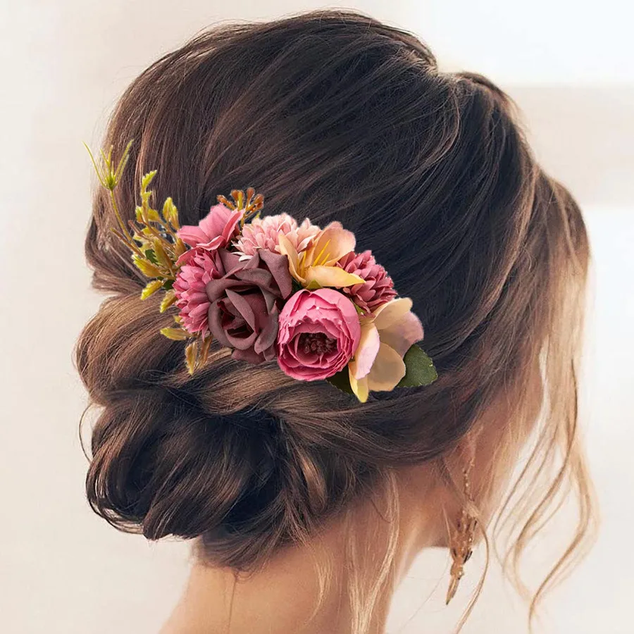 2024 Brides Wedding Flower Hair Comb Hairpin Bridesmaid Headdress Hair Combs Hair Accessories for Women Girls Floral Hairpins