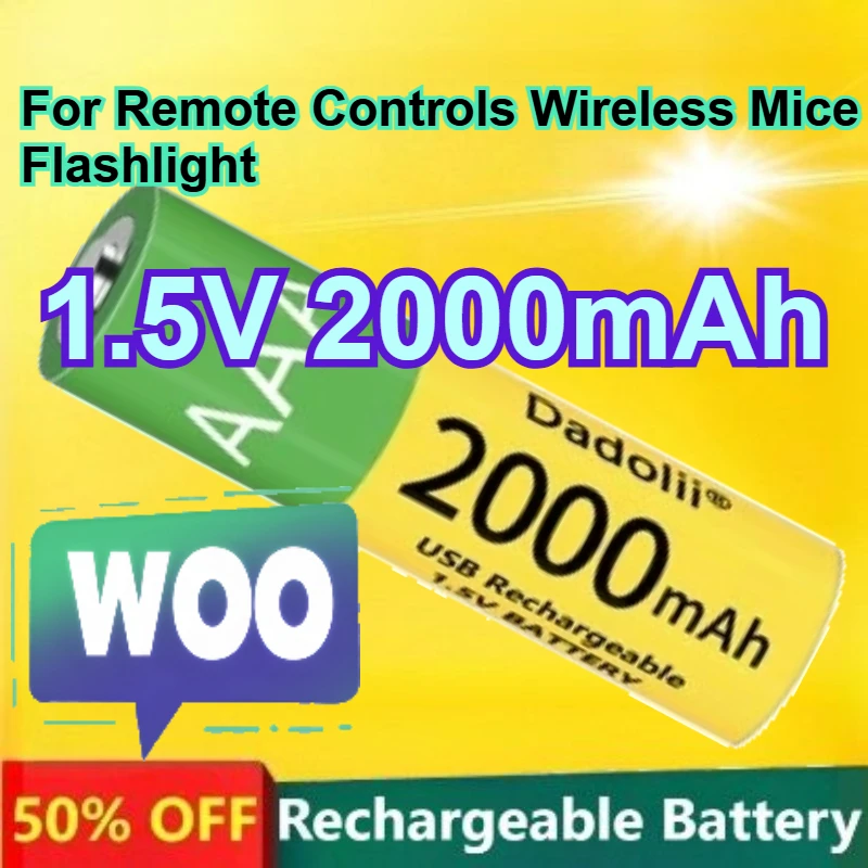 

AAA 1.5V Rechargeable Lithium Battery 2000mAh Capacity with Charger for Remote Controls Wireless Mice Flashlight Battery