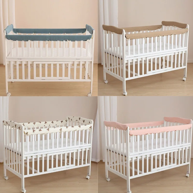 

4 PCs Cotton Baby Bed Bumpers Standard Size Newborn Crib Wrapped Rail Cover Protector Set Soft Thicken Crib Rail Guard Bumpers