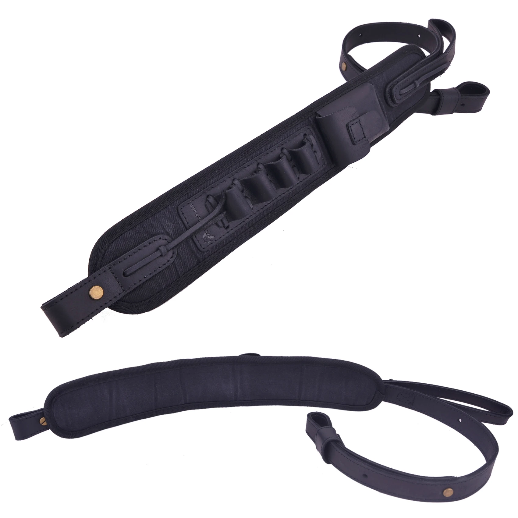 전술 가죽 샷건 슬링 조절 가능한 총 어깨끈 사냥 및 사격용 16게이지 블랙