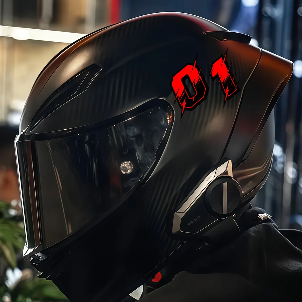2 Stück/Set Rot-Schwarze Blitz-Rennnummern-Aufkleber, Wasserfeste Aufkleber für Motorradhelm & Karosserie-Dekoration