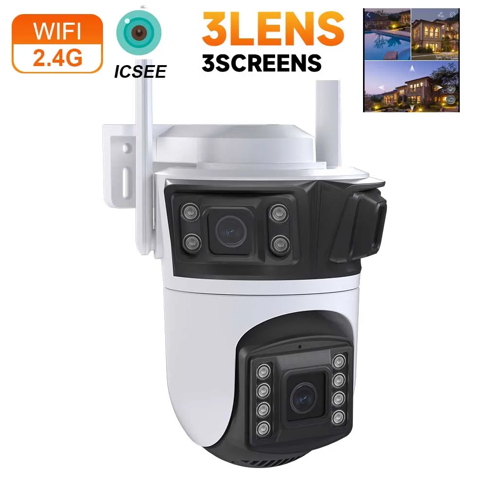 

3 Lens 3 Screens WIFI Camera IP PTZ Camera Outdoor Auto Tracking Security Camera Waterproof Surveillance Night Vision ICSEE