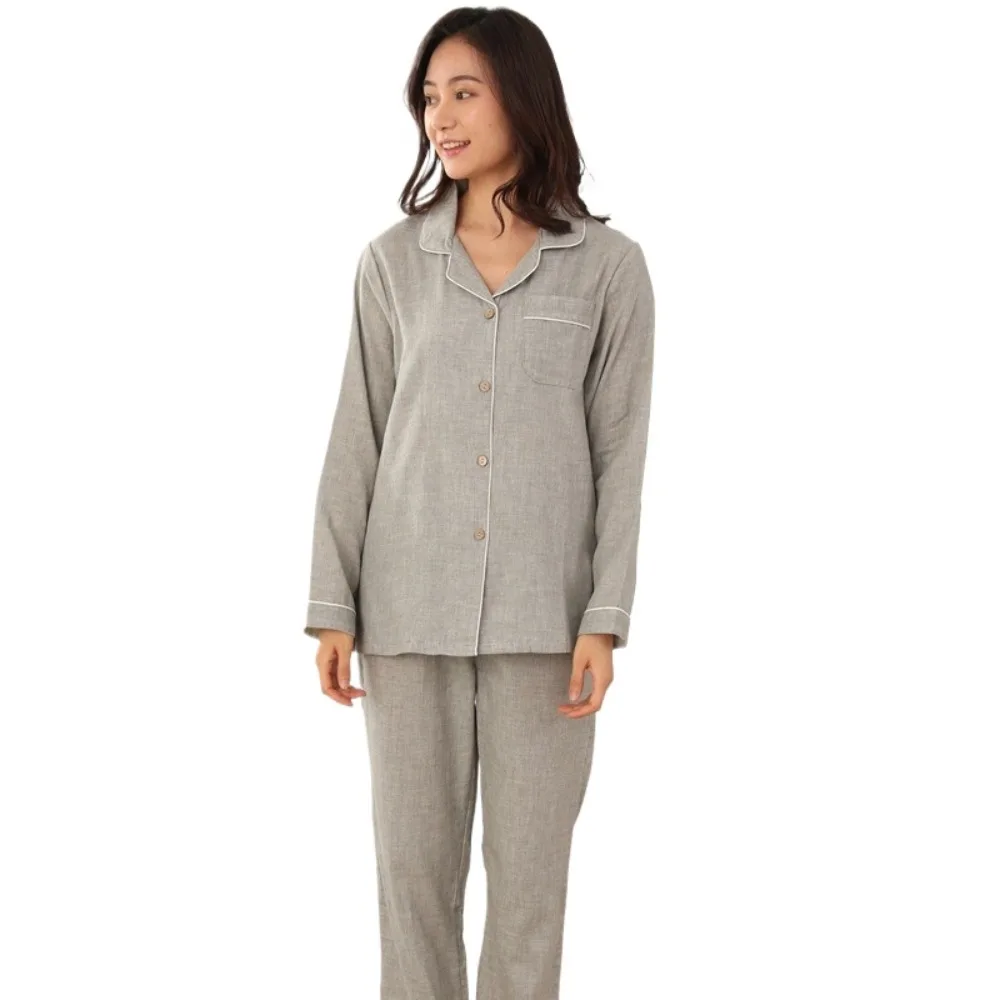 

Couple Pajamas Sleepwear Clothes for Men's And Women's 100% Cotton Two-Piece Pyjama Set Autumn Casual Lapel Nightwear Pijama
