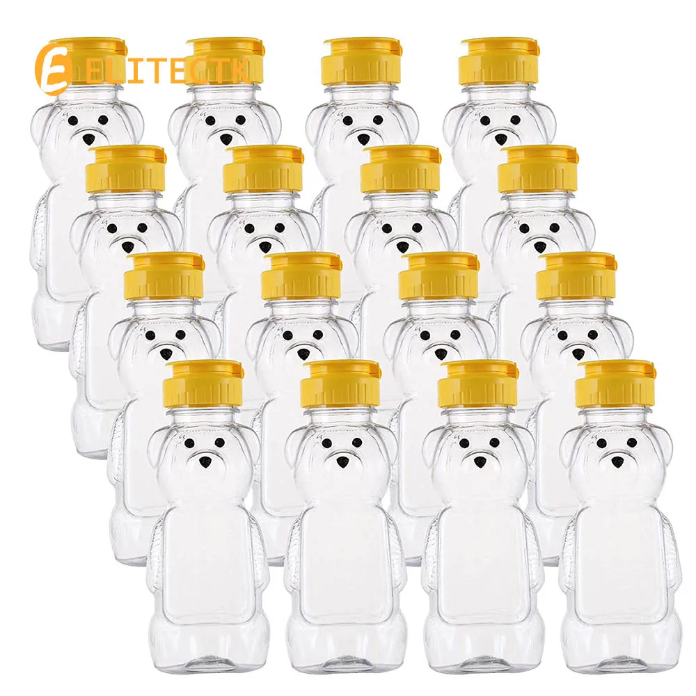 16PCS 8 Fluid Oz Plastic Bear Honey Bottle Jars, Honey Squeeze Bottle Empty with Flip-top Lid for Storing and Dispensing