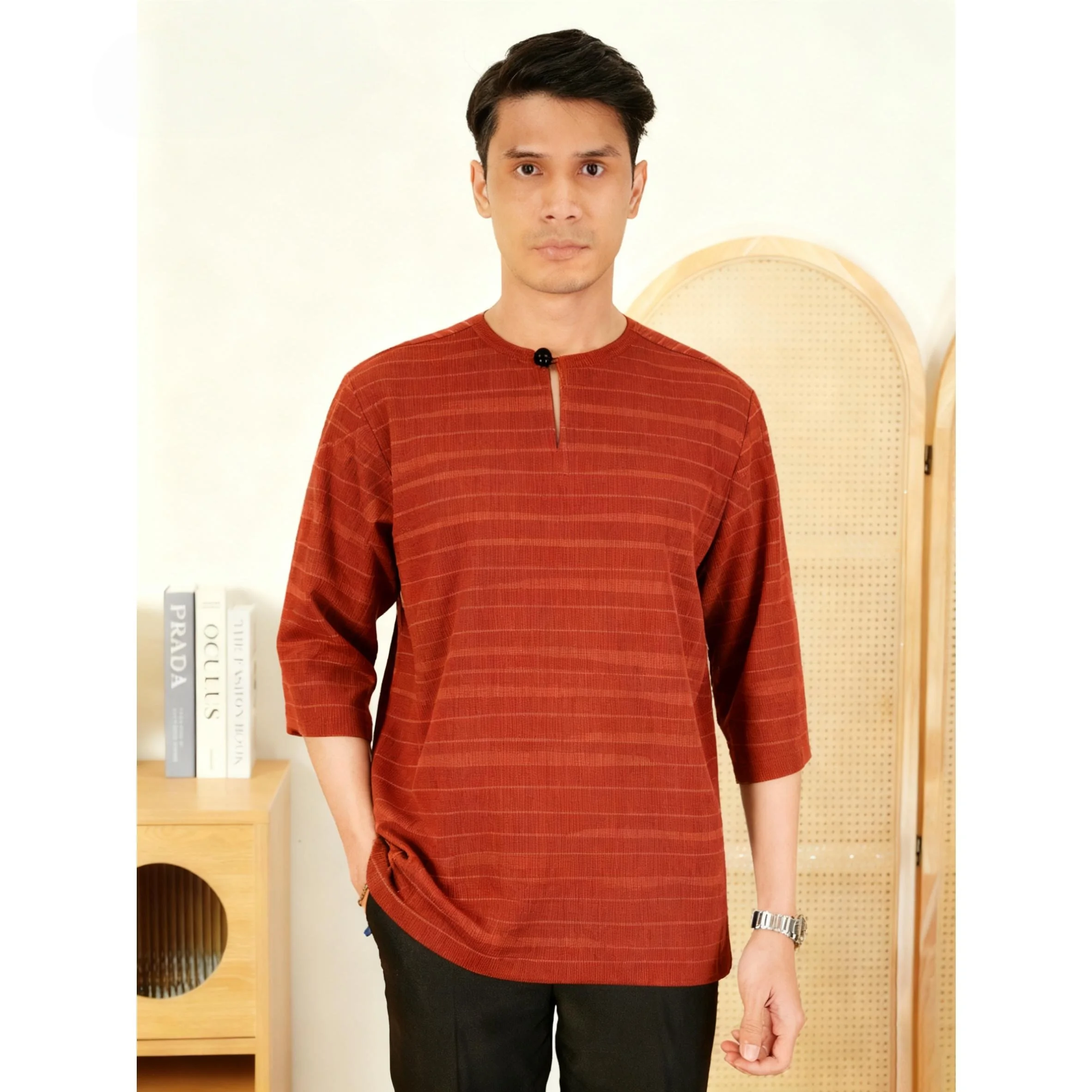 بلايز بأكمام قصيرة ملابس صلاة إسلامية فاخرة على الطراز الأفريقي البرنز ثلاثية الأبعاد أزياء مطبوعة النمط العربي الوطني Maroc Homme #4