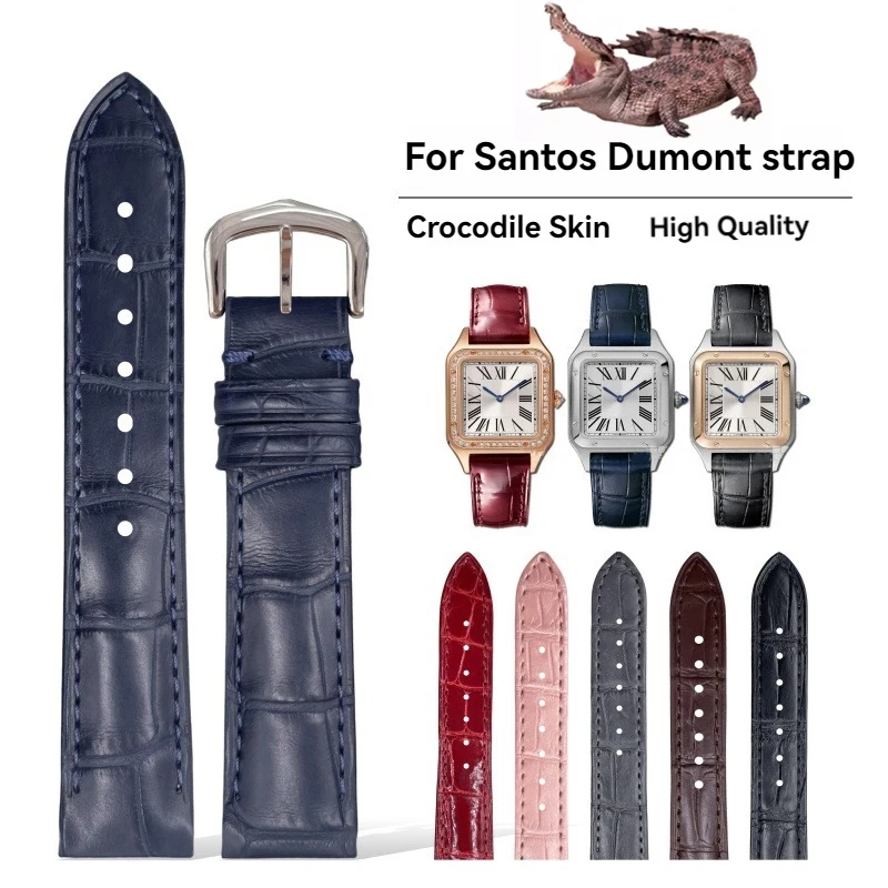 

15.5mm 17.5mm Crocodile Leather Strap for Cartier Santos Dumont Bracelet Quick Release Medium Small Size Alligator Watchband