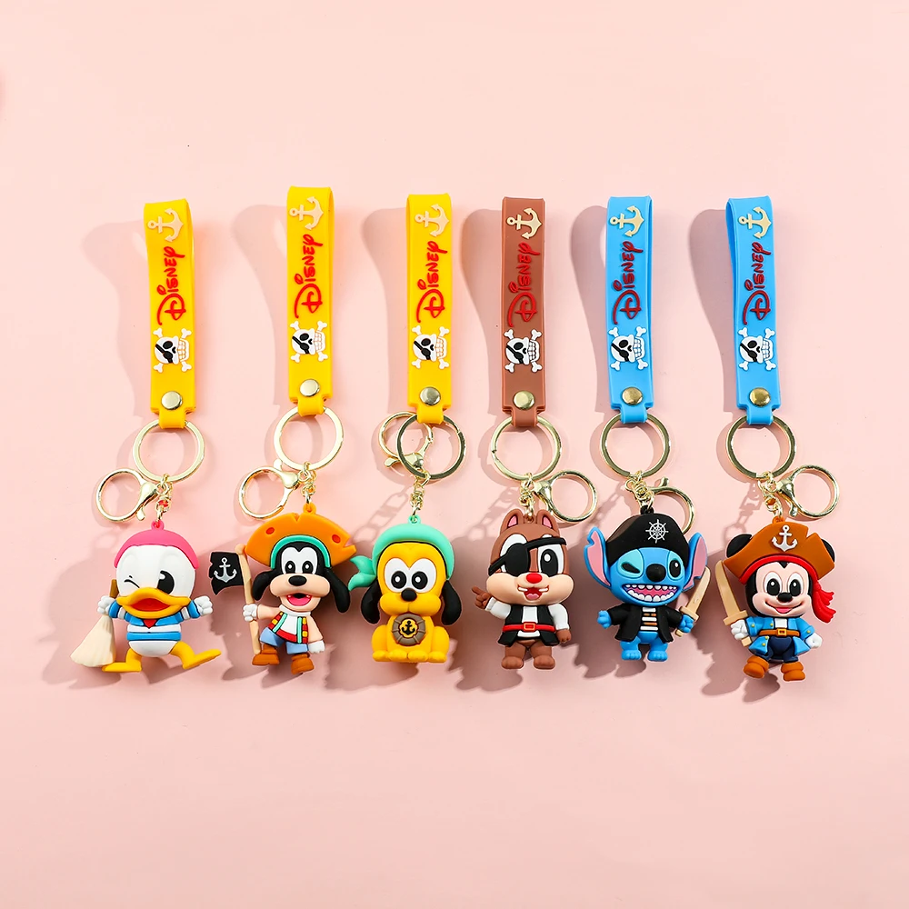 Anime Disney Keychain New Pirate Series Mickey Goofy & Stitch Doll Keychain Ornaments Car Pendant Kids Toy Gifts Christmas Gifts