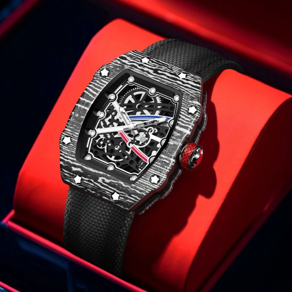 Tonneau-Gehäuse Trendige Ultradünne Wasserdichte Quarz-Armbanduhr für Herren Kreatives Design Super Leuchtend Hohl Personalisierbare Modische Armbanduhr