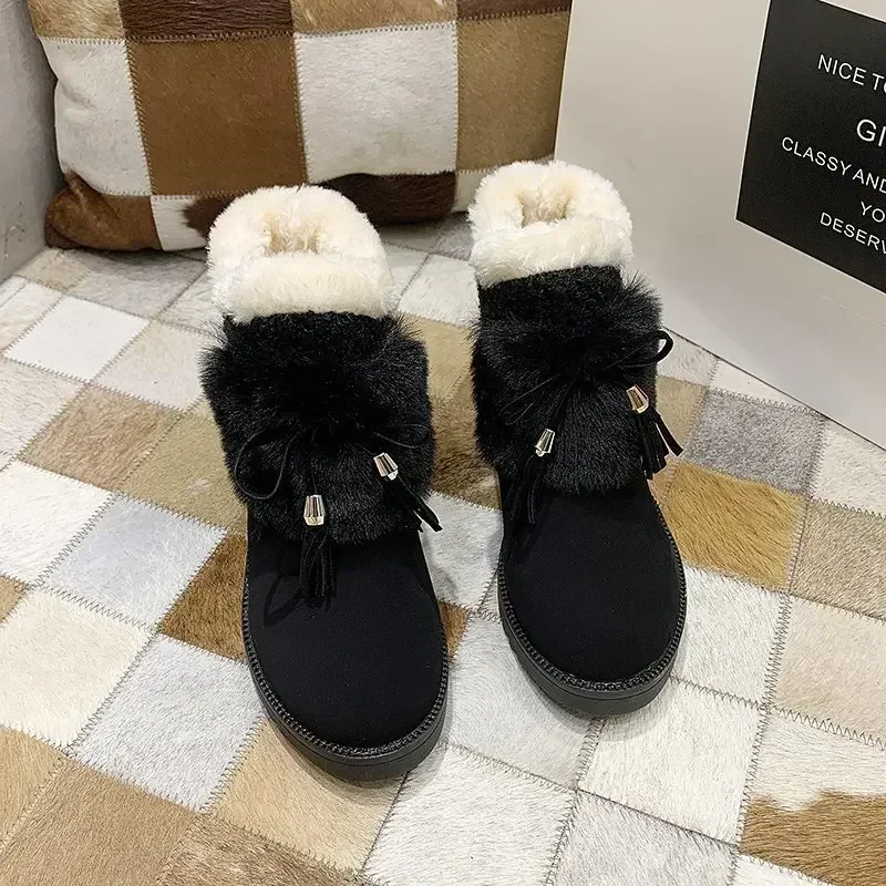 Ladies Ankle Snow Boots Elegant With Low Heels Female Booties Shoes Plus Warm Spring Autumn Plush Winter 2024 Novelty Anti Skid