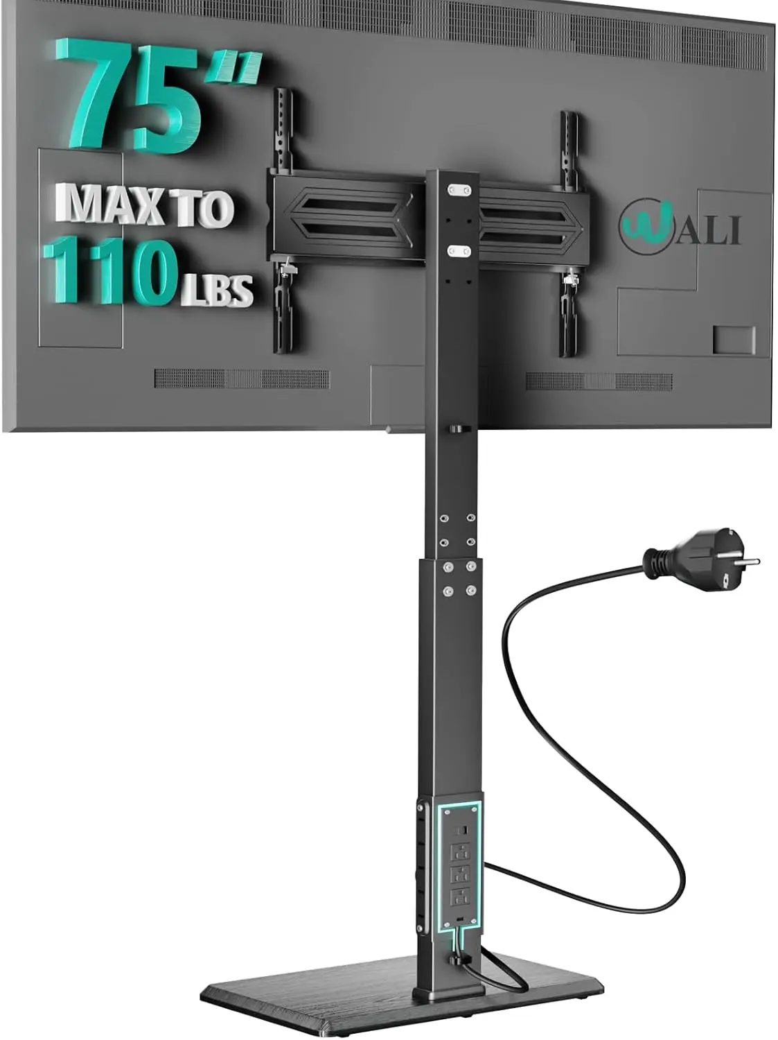 

Регулируемая напольная подставка для телевизора с розеткой для телевизоров диаметром 32–75 дюймов, поворотная и регулируемая по высоте, черная