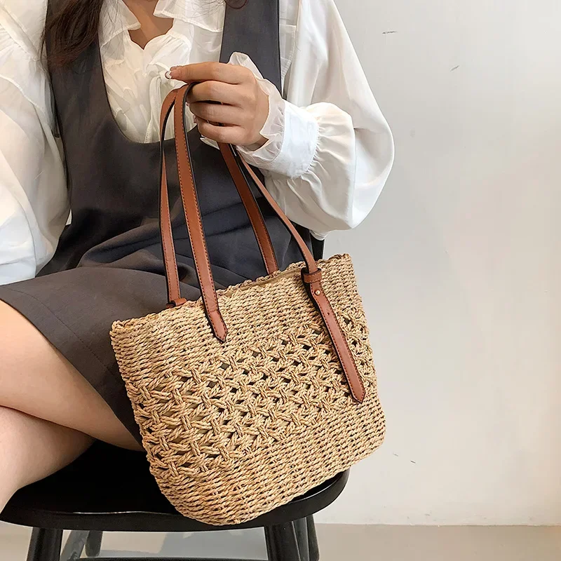 ChimStraw Weave Bag for Women, fraîchement Initiated Bag, Beach Basket, Simple, Designer, Fashion, Brand, Female Handbags, Summer, 2024