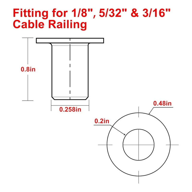 50 Pack Stainless Steel Protector Sleeves For 1/8Inch 5/32Inch Or 3/16Inch Deck Cable Railing, For Wood/Composite Posts-ABEO