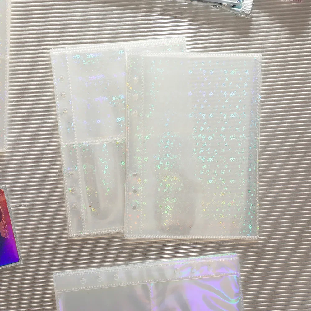 10PCS A5 Transparent Laser  File Holder Notebook 6 Hole Loose Leaf DIY Document Bag Binder Rings PVC Storage Binding Folder