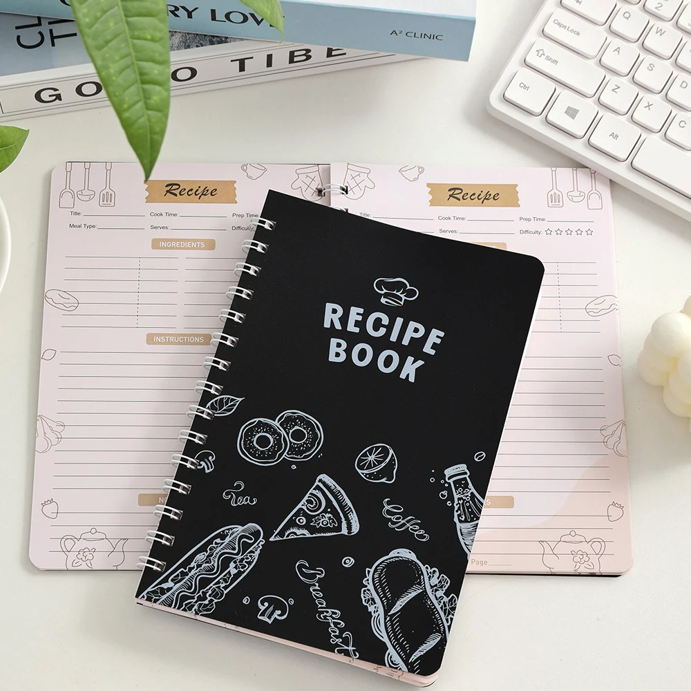 48 sheets Black Cover Recipe Journal Healthy Eating Planner Organize Personal Recipes Daily Meal Bound Cookbook With Stickers