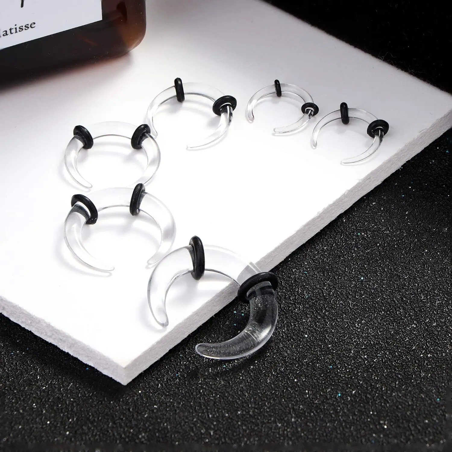 FASACCO Acrylic Pincher Taper Septum Ring C Shape Buffalo Stretcher Expander Black O-Rings for Stretching Pierced Nose Cartilage