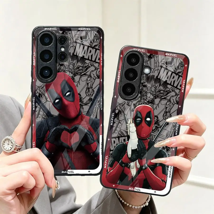 Phone Cover Glass Case for Samsung Galaxy S26 Ultra 25 Edge S22 S20 S23 FE S21 S26+ S25+ S24+ S23+ 24 Plus Deadpool Cute