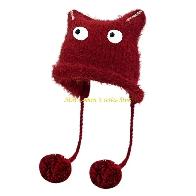 Q39C Knitted Cats Ear Hat for Winter Street Wear Lovely Hat Autumn Pullover Hat Breathable Skull Caps 2000s Women
