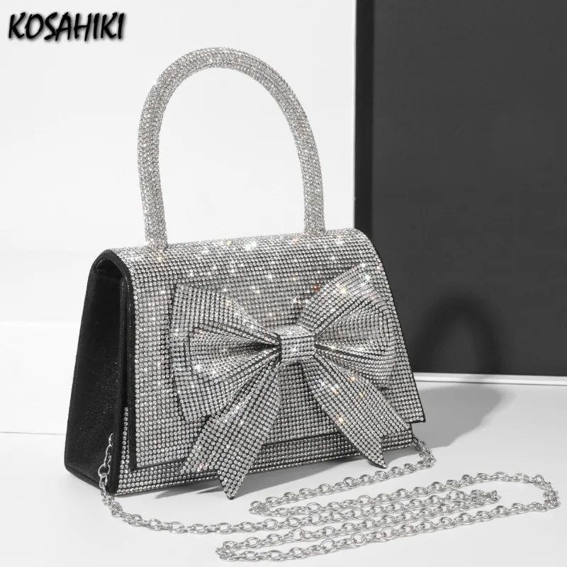 

Y2k Aesthetic Office Lady Fairy Bow Handbags Korean Women Elegant Chic Shoulder Bag Fashion Diamond Crossbody Bags Luxury Design