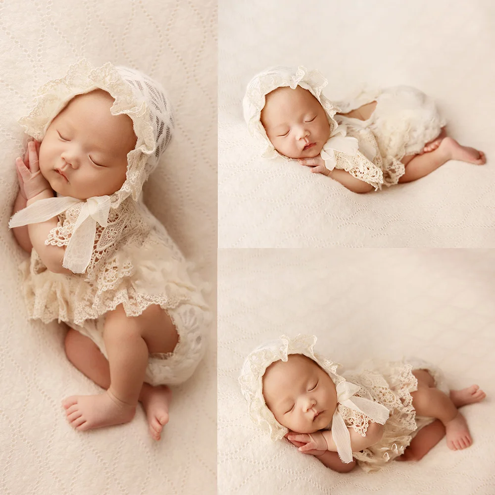 Baby Girl Newborn Photoshoot Outfits Lace Hollow Out Dresses Hat Photography Costumes Studio Photo Background Props Accessories