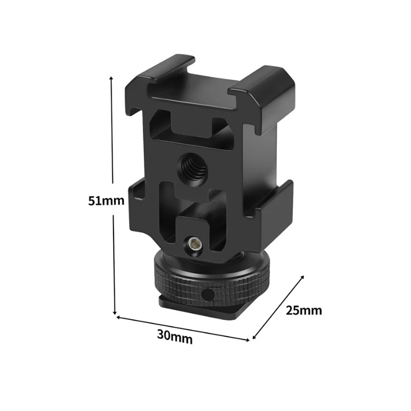 Action Camera Hot Shoe Extension Mount with Triple Cold Shoe Mount 1/4”Screw Adapter Aluminum Alloy For Monopod Tripod DSLR