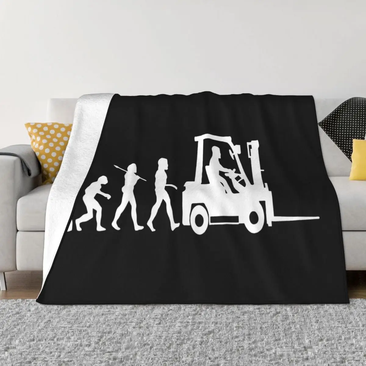 Evolution Of Man Forklift Truck Driver Cotton Punk Vintage Comfortable 2021 Solid Color Streetwear Throw Blanket