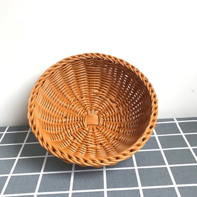 22cm/25cm Round Natural Fruit Baskets Food Storage Bowl Decorative Rattan Wicker Serving Basket For Dessert Snacks Bread Baskets