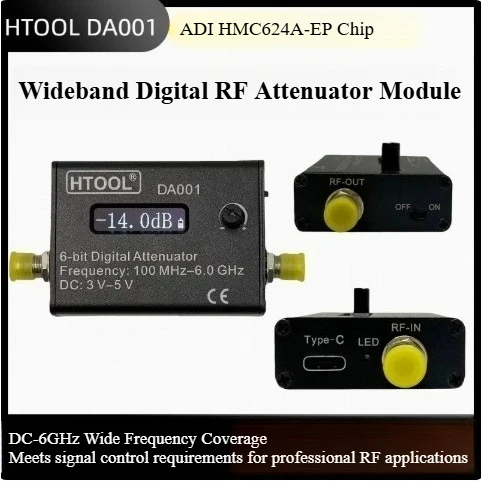 HTOOL DA001 HMC624A Digital Attenuator Module DC-6GHz 0.5dB Step Precision 0-31.5dB Adjustable Signal Attenuation Board