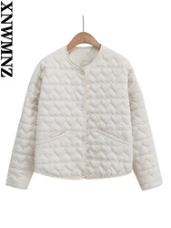 XNWMNZ-Chaqueta acolchada con corazón para mujer, moda Otoño/Invierno 2023, cuello redondo, manga larga, bolsillo, abrigo femenino versátil