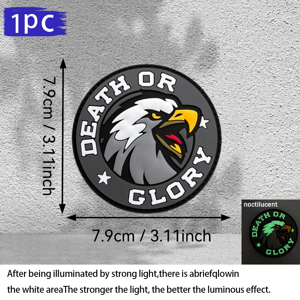 White-Headed Raptor Five-Pointed Star Luminous Round Patch Pvc Material Armband with Velcro, Includes Fleece Backing Morale Patch Badge