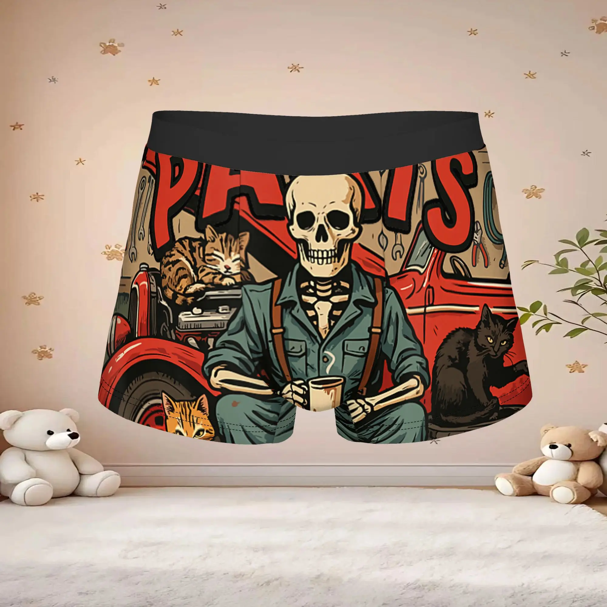 1pc Popular Funny Waiting On Parts Mechanic Skeleton boxers  Personalized Panties Men's Underwear Print Shorts Boxer Briefs