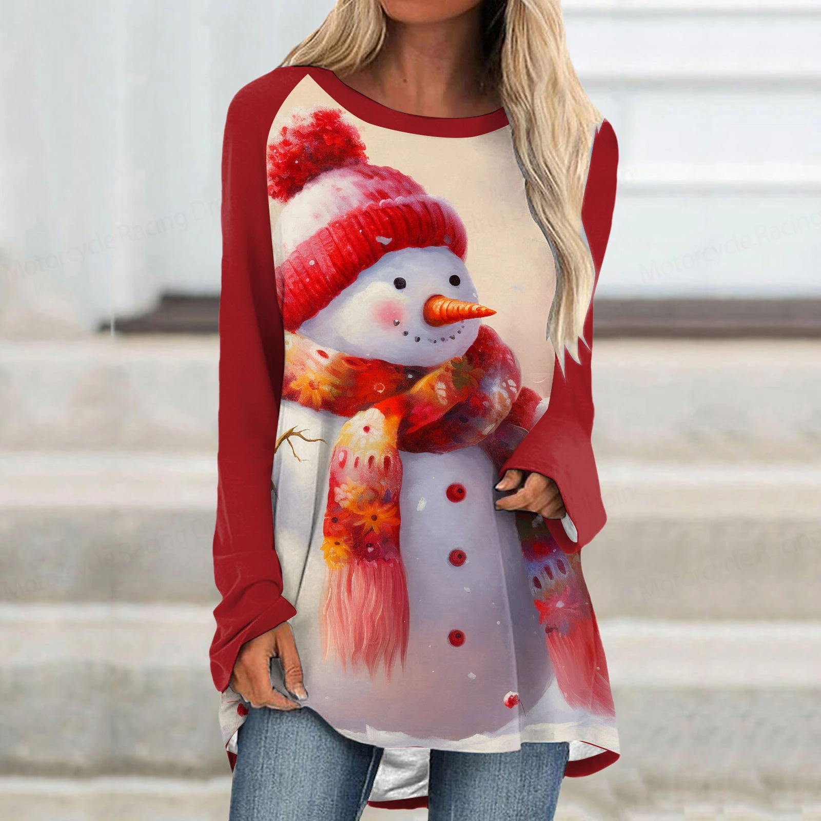 Women's Long Sleeve T-shirt Christmas Snowman 3d Print Tshirt Women Fashion T-shirt Elk T shirt Ladies Tshirt Tops Party Gift