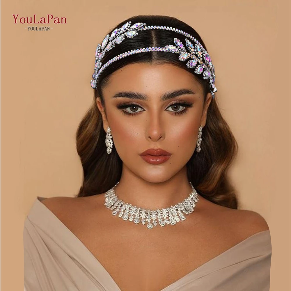 YouLaPan Bride Colorful AB Rhinestone Hair Hoop Handmade Multi-Layer Hair Hoop Accessories Women Wedding Party Headwear HP642