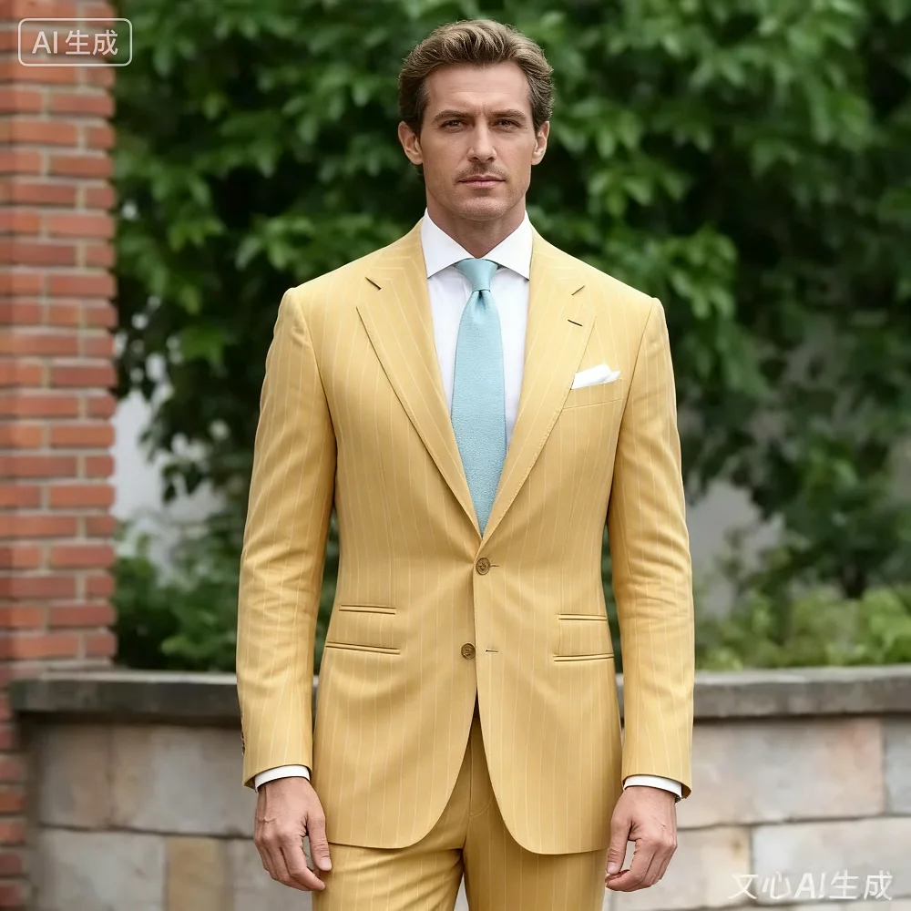 

Seersucker Summer Light Blue Men's Tuxedo Luxury Elegant Wedding Smoking Fitted 2-Piece Unique Breasted Men's Jacket