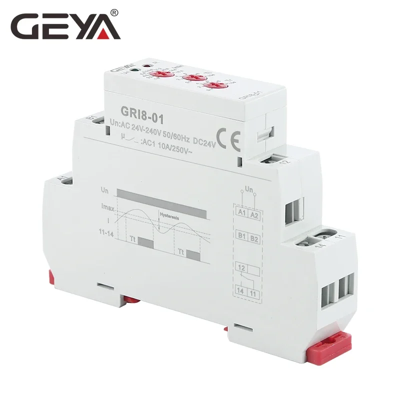 GEYA GRI8-01/02 Over / Under current Monitoring Relay 10A Current Sensing Relay Din Rail Mounted Current Monitor AC/DC24V-240V