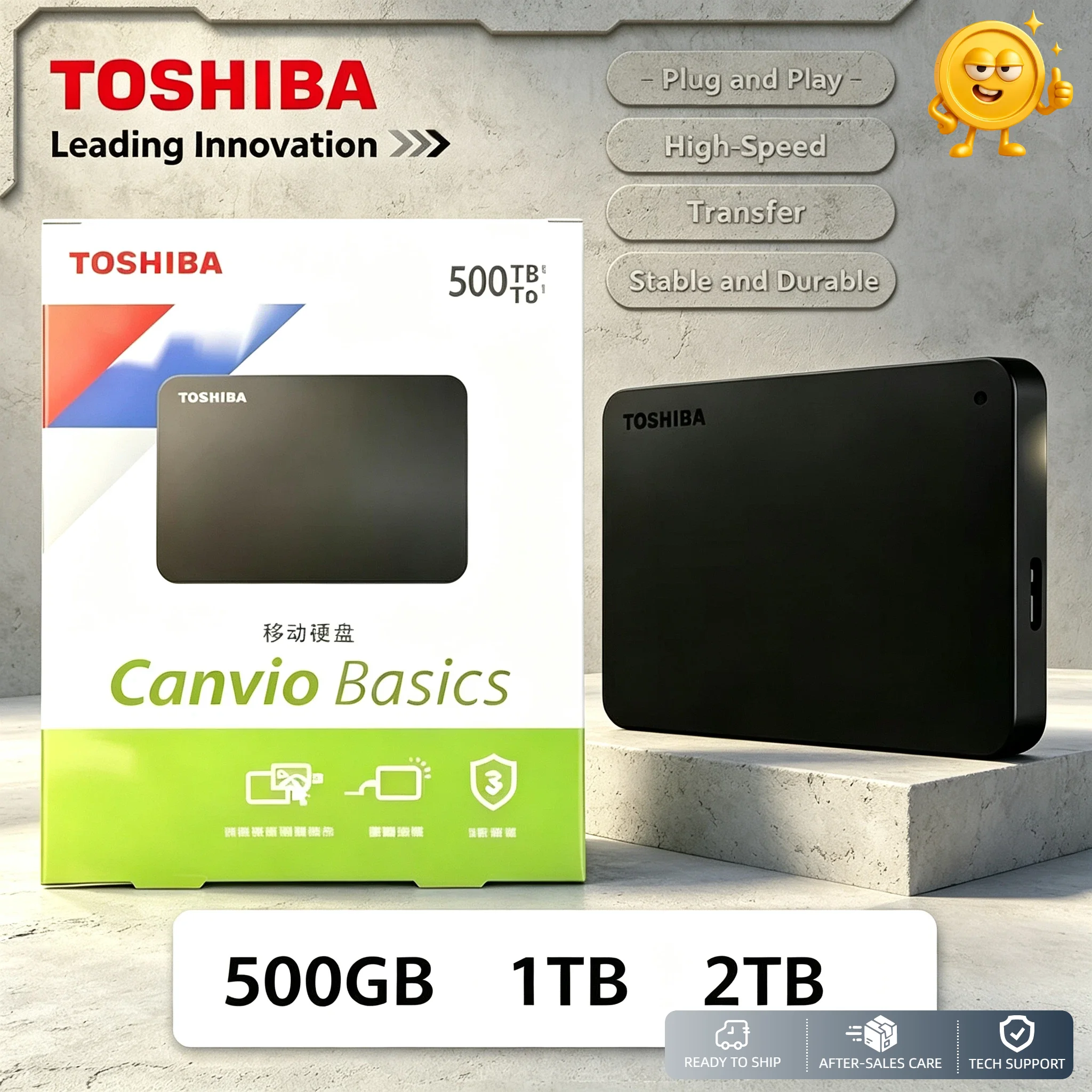 Toshiba Canvio Basics 2TB 1TB 500GB Black Portable External Hard Drive USB 3.0 for Gaming Console Office Gift