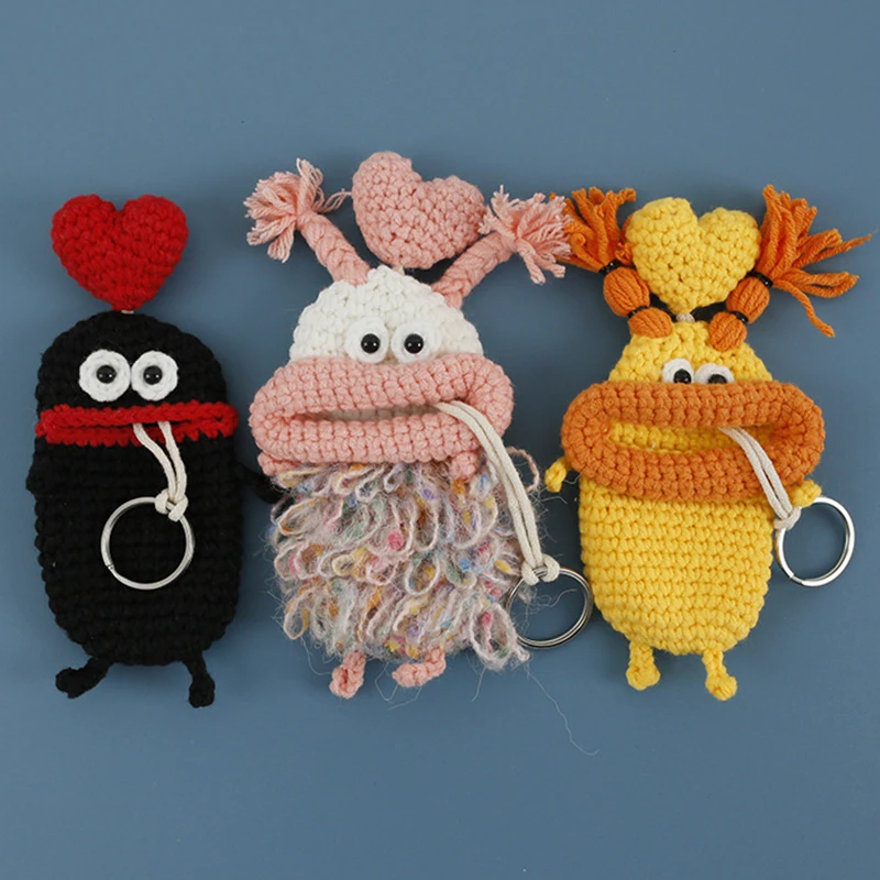 Funny Crochet Keychains Knitting Cute Sausage Mouth Doll Key Holder Useful Knitted Storage Bag Keyrings For Car Keys  Wholesale