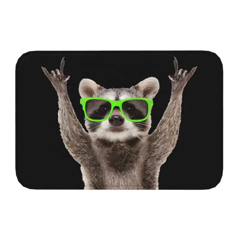 Custom Funny Green Sunglasses Raccoon Doormat Non-Slip Entrance Bathroom Kitchen Door Floor Mats Garage Rug Carpet Footpad