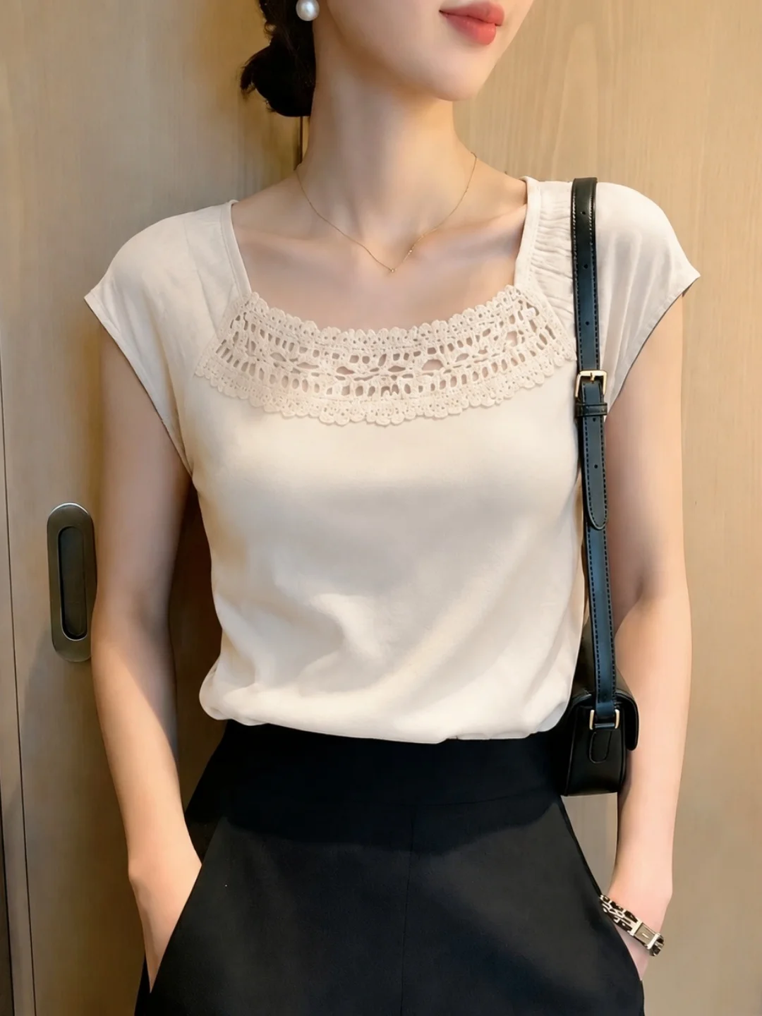 

Fashionable Comfortable Short Sleeve T-Shirt Hollow out Design Versatile Style Commute Friendly Soft Material Summer 2026