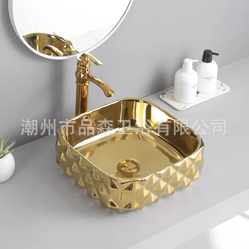 Square Ceramic Integrated Bathroom Sink Modern Household Wash Basin for Vanity Countertop Installation