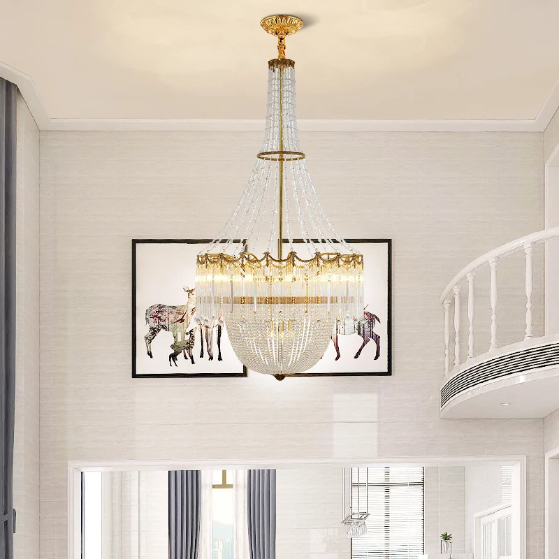 European Rococo Luxury Crystal Brass Villa Large Chandelier Duplex Lobby Wedding Decor Pendant Light