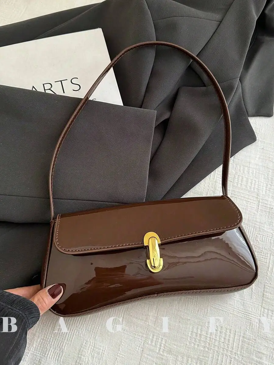 Women's Vintage Faux Leather Flap Decor Shoulder Underarm Bag, Suitable For Dating, Outing, Party