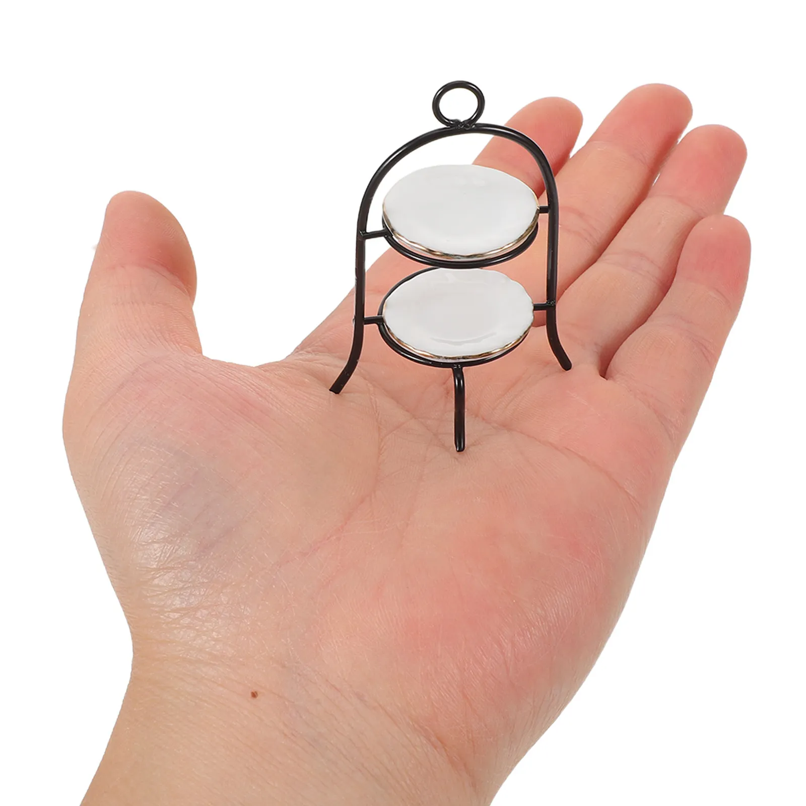 

1Set Miniature 2-Tier Dessert Rack Metal Cake Stand Realistic 1:12 Scale Dollhouse Kitchen Decor Tiny Food Display Shelf Mini