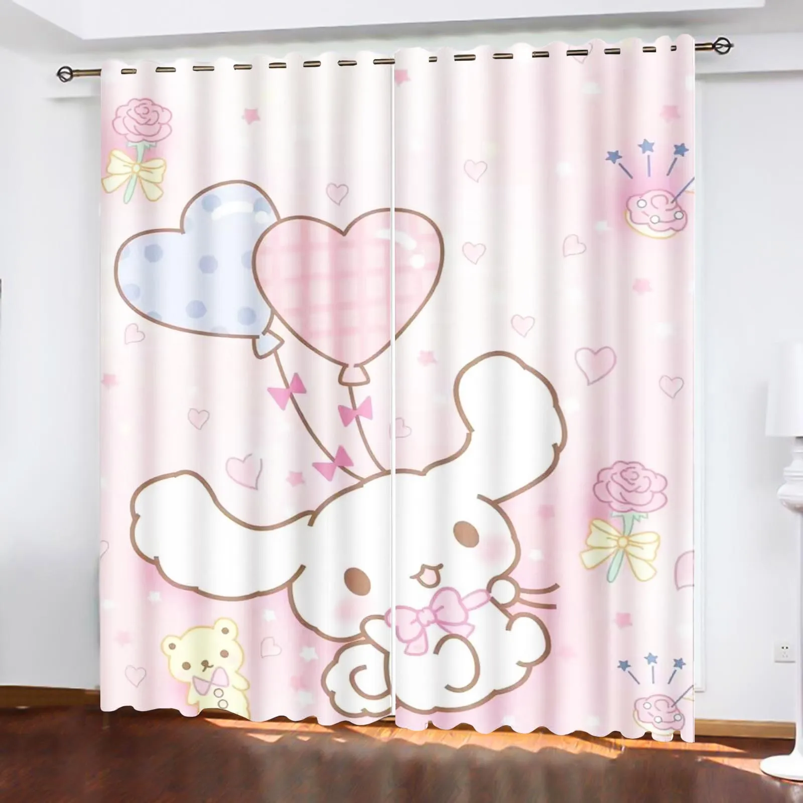 Cinnamoroll Sanrio  Cartoon Cute Curtains For Living Room Home Decor Perforated Bedroom Blackout  Balcony Screen