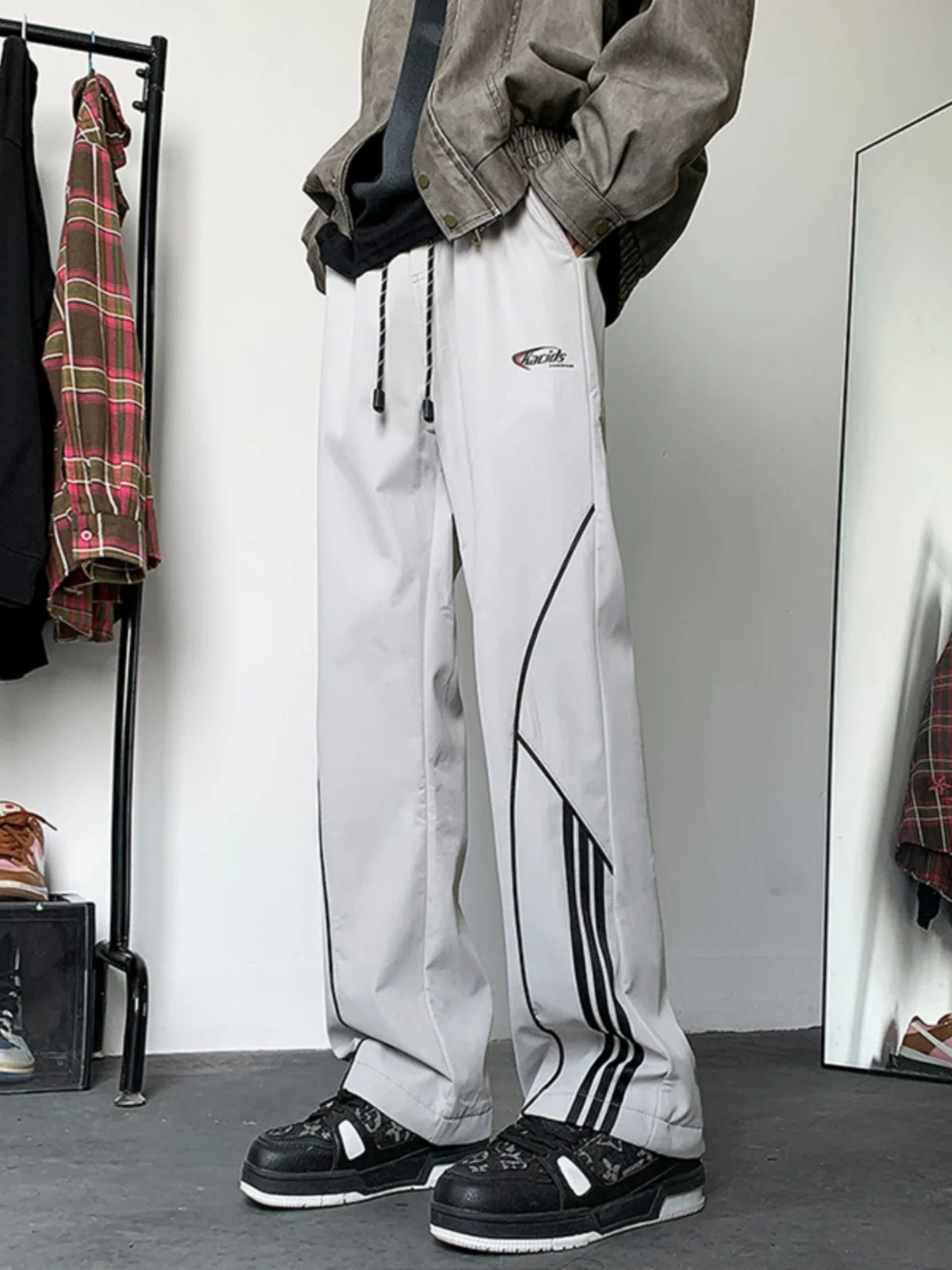 

Мужские повседневные брюки American Sle Fce на подкладке из флиса, осенне-зимние, водонепроницаемые, теплые, хлопковые, в полоску, прямого кроя, модные, длинные брюки